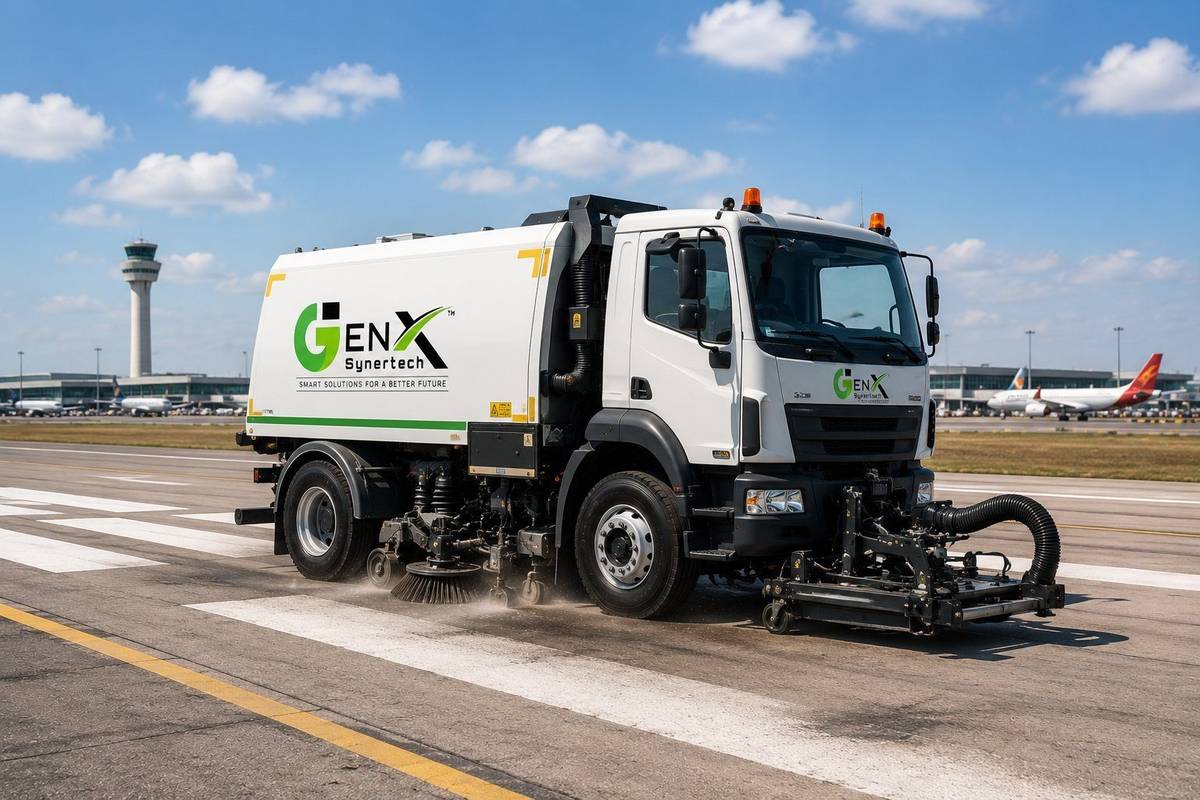 Airport runway sweeper machine